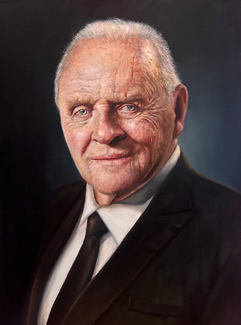 Original Famous Painting by Arghavan Khatami Photorealism Art on Canvas Portrait of Anthony Hopkins Hyperrealistic Oil Painting Original Famous Painting by Arghavan Khatami Photorealism Art on Canvas Portrait of Anthony Hopkins Hyperrealistic Oil Painting