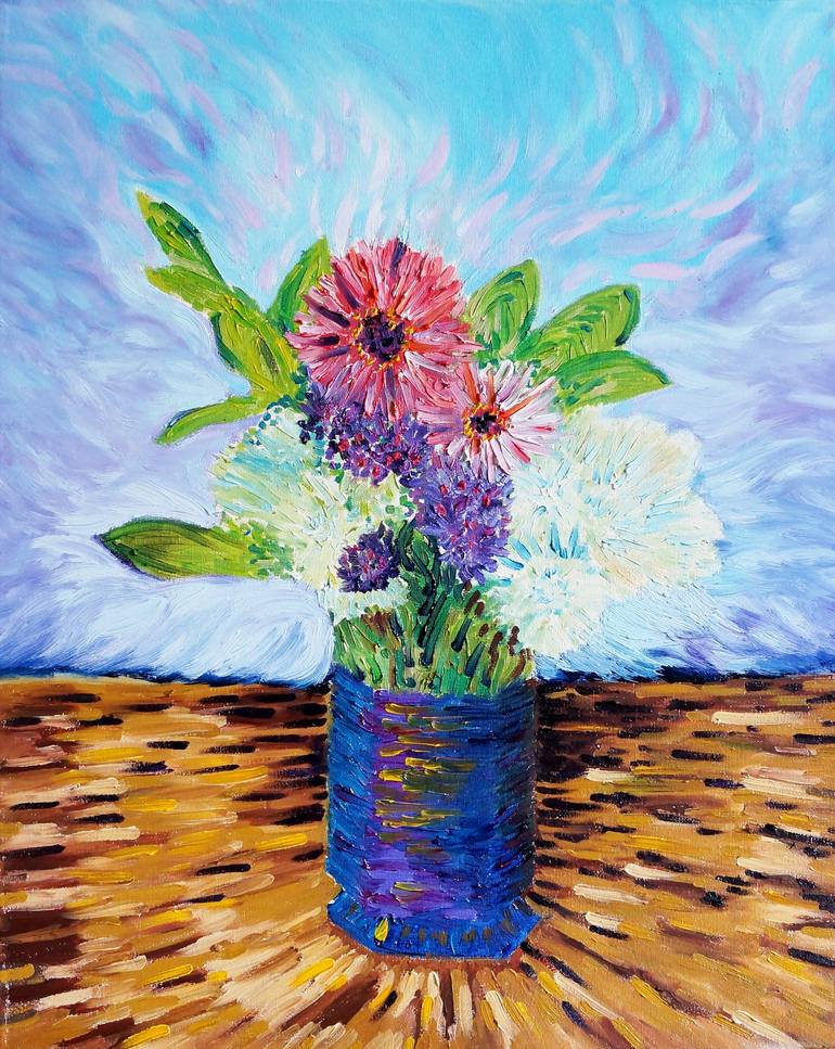 Original Floral Painting by Michel Cruz-garcia | Abstract Expressionism Art on Canvas | Bouquet of Flowers II