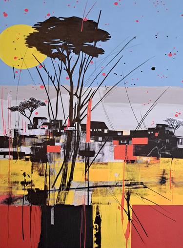 Original Abstract Expressionism Landscape Collage by Valentyna Kniazieva