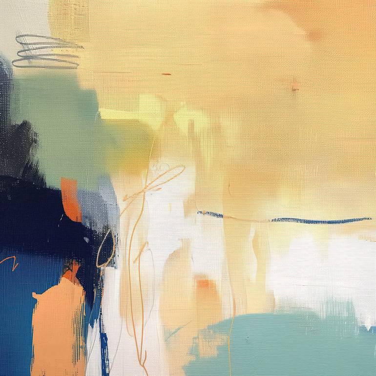 In the Rhythm of Heat #8, bright yellow navy blue abstraction Original Painting by valentyna kniazieva