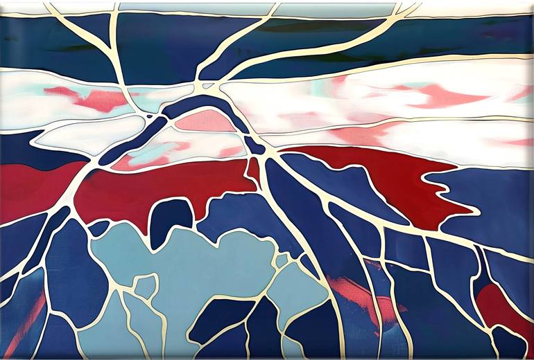 Dance of Ice and Fire #3, red blue white winter abstract painting Original Painting by valentyna kniazieva