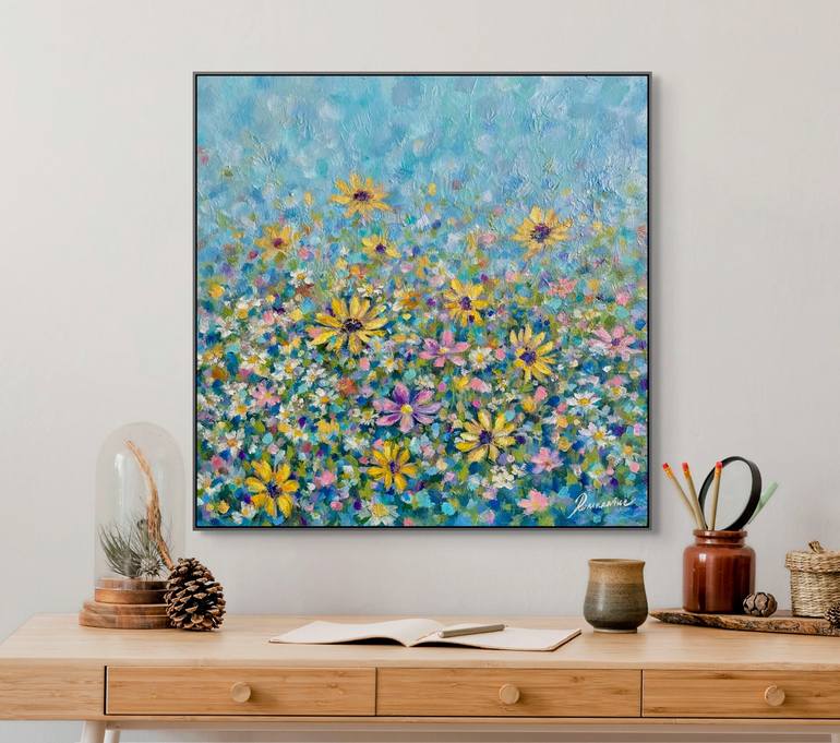 Original Abstract Floral Painting by Victoria Romarniuc