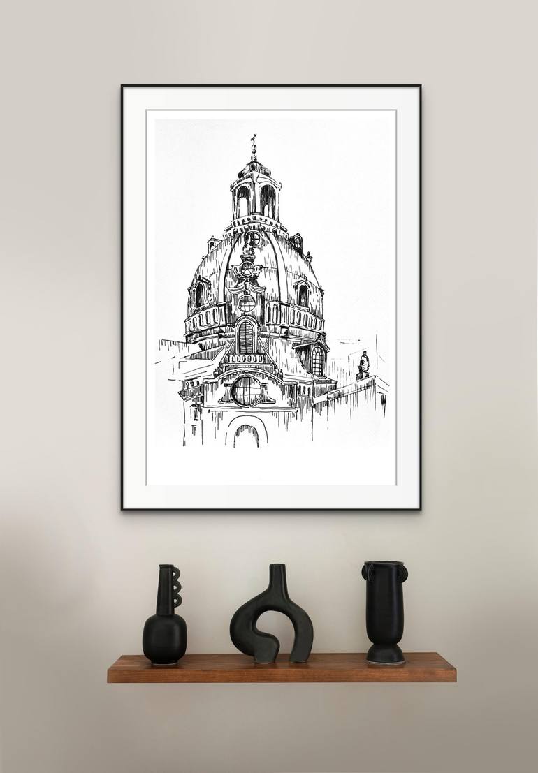 Original Black & White Architecture Drawing by Victoria Romarniuc