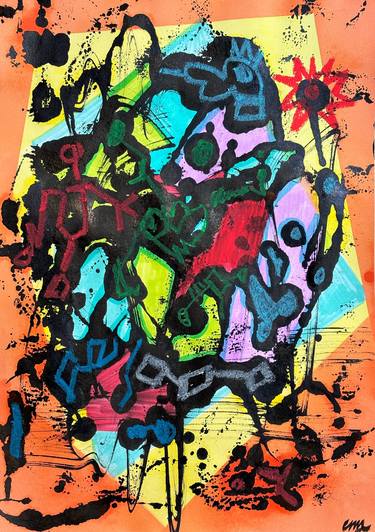 Original Abstract Graffiti Mixed Media by Eva-Maria Schmid