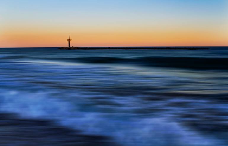 Original Beach Photography by Gabriela Sanchez Hernandez | Abstract Expressionism Art on Paper | "Sunset on the sea. Altafulla, Spain"