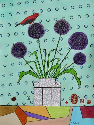 Purple Allium with Red Tanager thumb