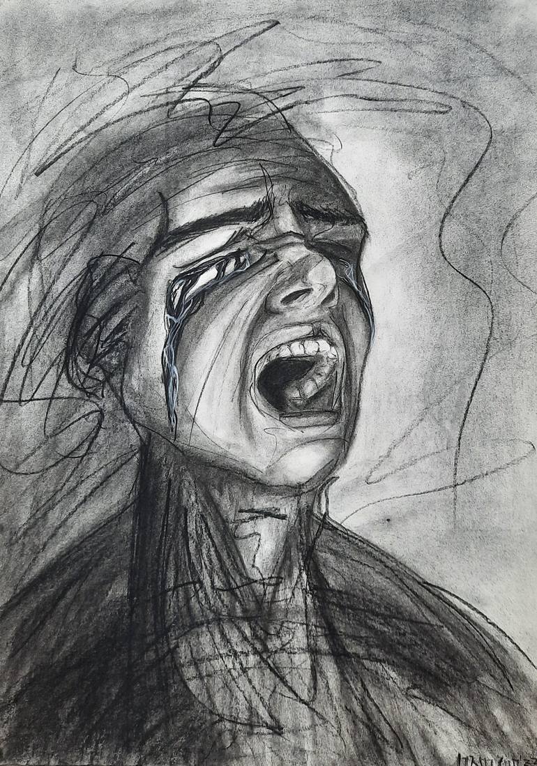 abstract art charcoal drawing (scream)
