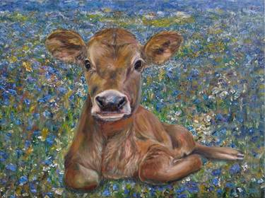 Cornelia, The Cow In Blue Meadow, oil painting, 80 x 60 cm thumb