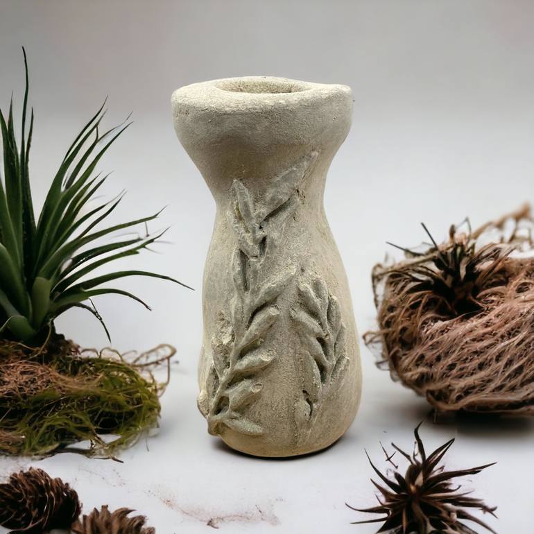 Leafy Concrete Vase Sculpture - Print