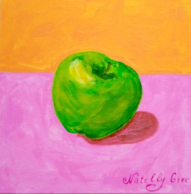 Green Apple Painting Fruit Original Art Canvas Still Life thumb
