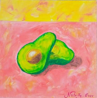 Avocado on pink Painting Oil on Canvas Original Art thumb