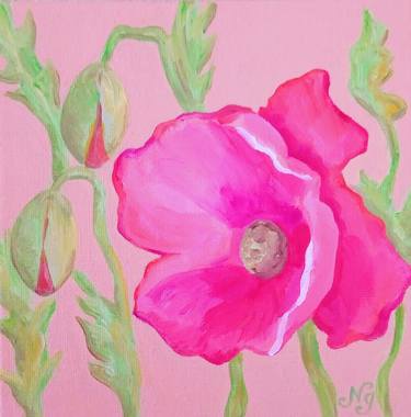 Poppy Oil Painting Floral Canvas Art Pink Red Flower Painting thumb