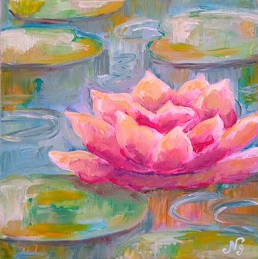 Water Lily Oil Painting Original Art Flower Canvas thumb