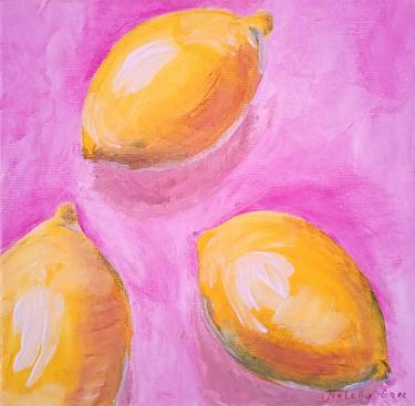 Lemon Painting Original Art Lemons on Pink Modern Wall thumb