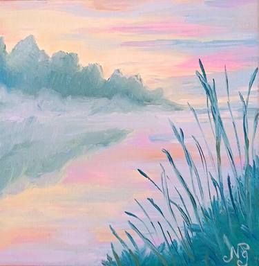 Foggy Seascape Oil Painting Morning Landscape Original Art thumb