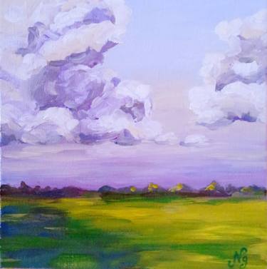 Clouds Oil Painting Small Landscape Original Art Canvas thumb