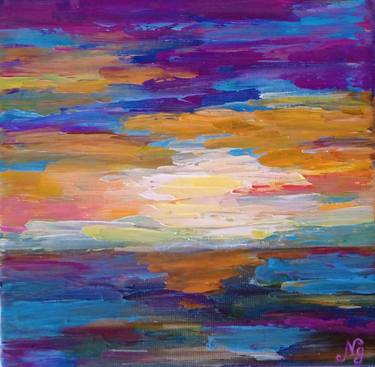Sunrise Seascape Oil Painting Original Art Impasto Abstract thumb