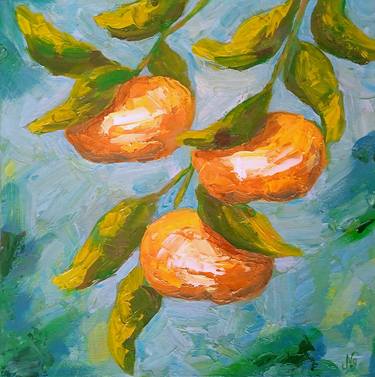 Mandarins Oil Painting Tangerine Canvas Fruit Kitchen Art thumb