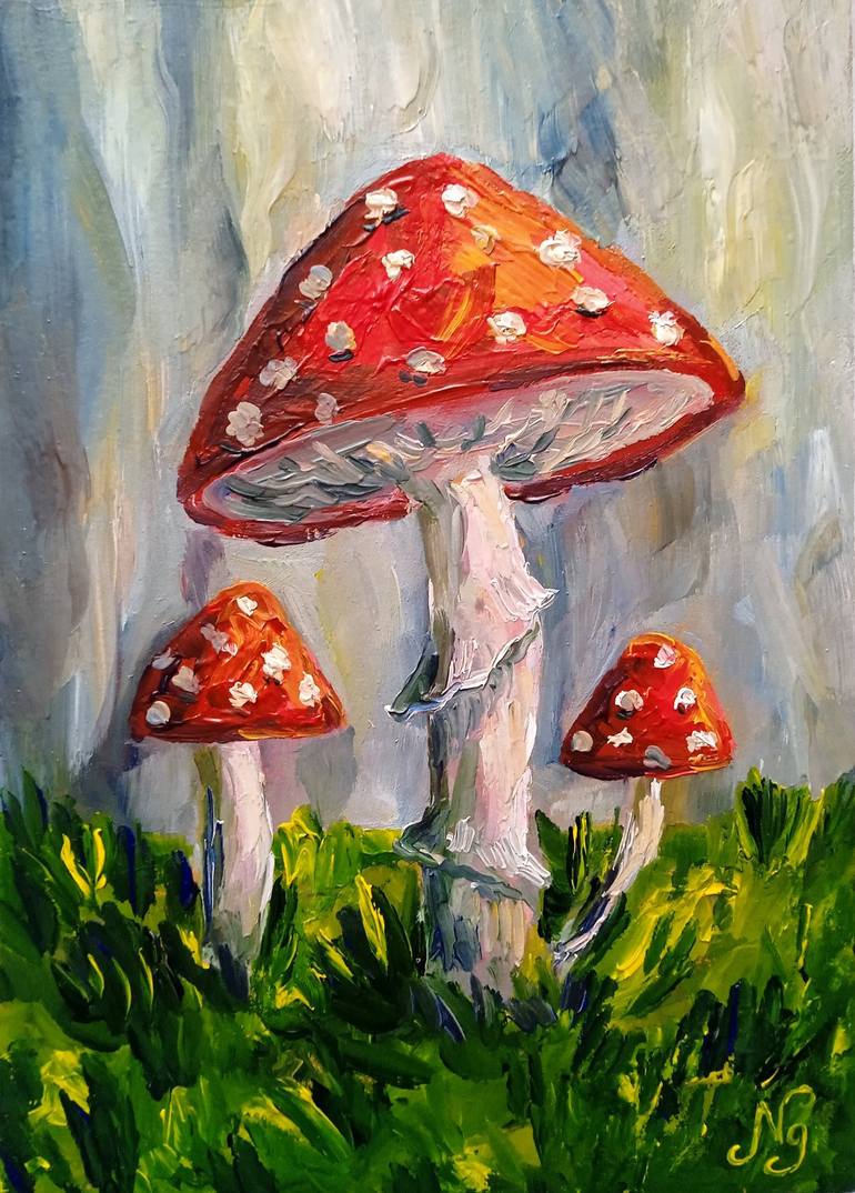 Mushroom Oil Painting Agaric Original Art Still Life Painting by
