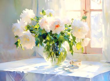 White peonies in a vase thumb
