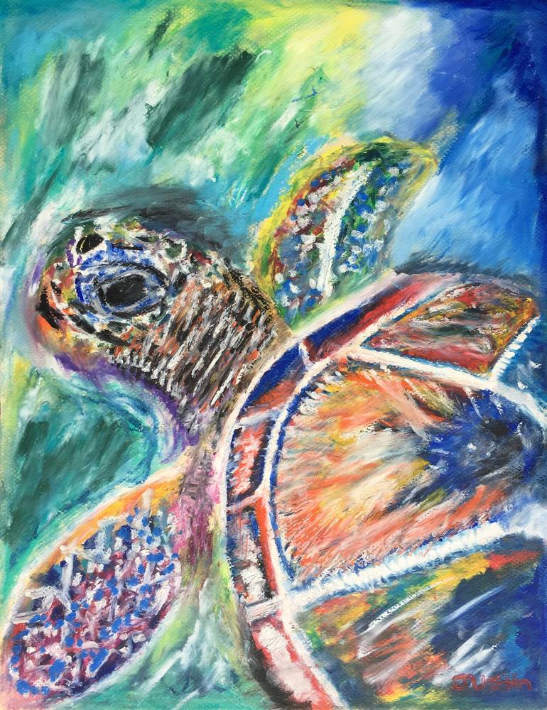 Tropical Sea Turtle Drawing by Justin Halo | Saatchi Art