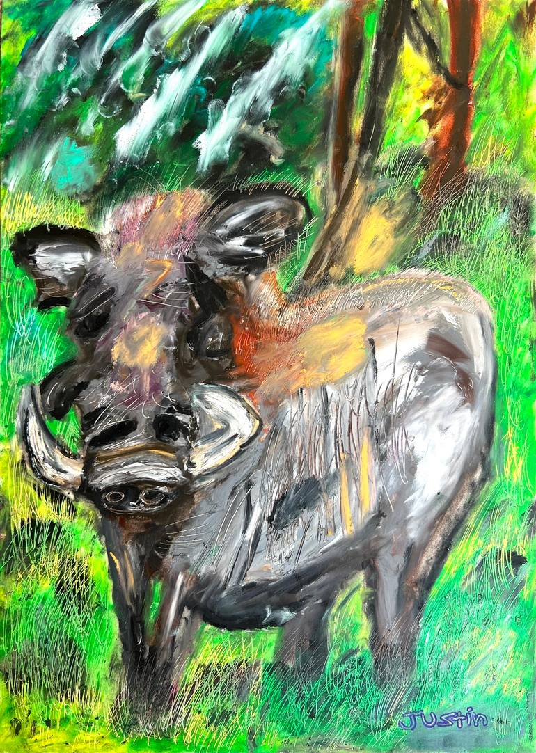 Wild African Warthog Painting by Justin Halo | Saatchi Art
