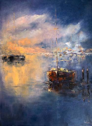 Original Contemporary Boat Paintings by Oxana Shimanchuk