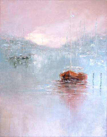 Sailboats in the misty dawn II thumb