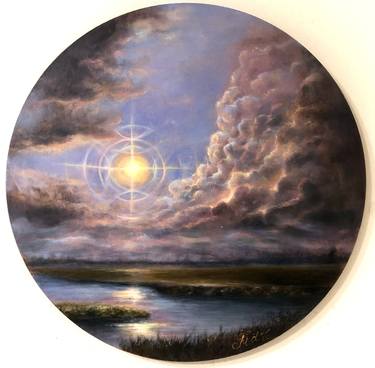 "Sacred Harbor."  A realistic landscape on a round canvas. thumb