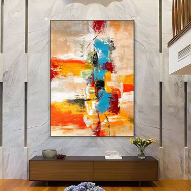 Handmade Orange & Beige Abstract Painting - Luxury Home Decor thumb