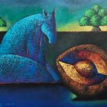 Blue horse and fruit by Mario Rene Madrigal-Arcia