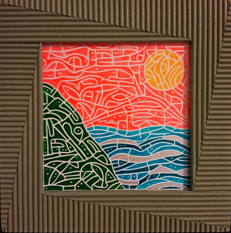 Original Abstract Beach Drawing by Maryna Vitkovska