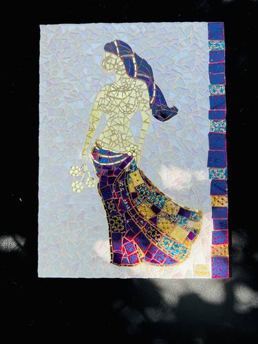 Topless woman with flowers, mixed media glass mosaic thumb