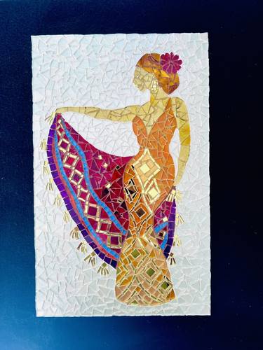 Spanish woman with the red scarf flamenco mosaic thumb