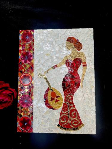 Spanish woman with a musical instrument glass mosaic thumb