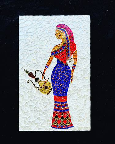 Oriental woman with a coffee pot glass mosaic thumb