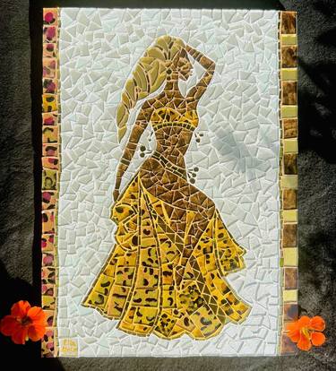 Woman dancer in a leopard dress glass mosaic mixed media thumb