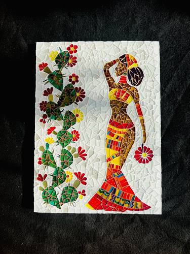 African woman with a cactus glass mosaic thumb