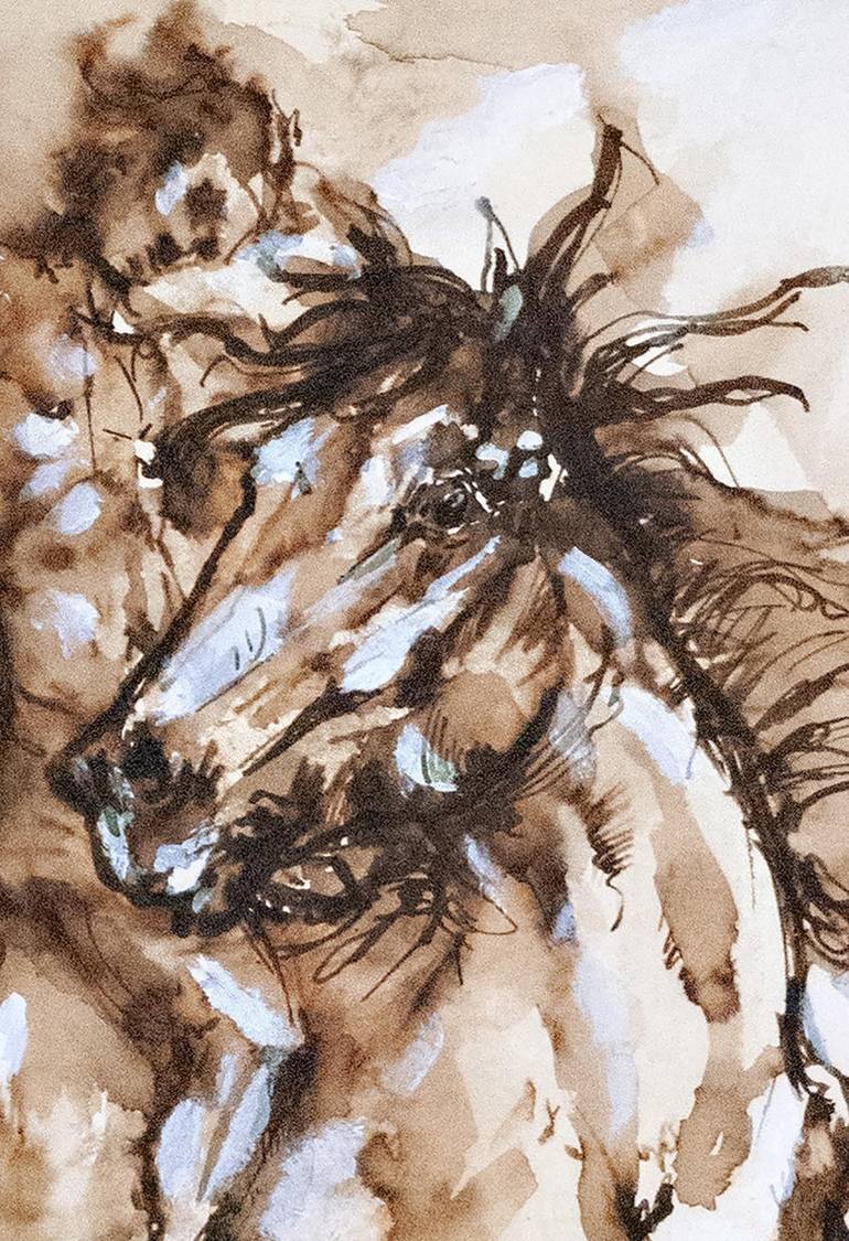 Original Acrylic, Ink and Pen Painting of a Horse in Motion