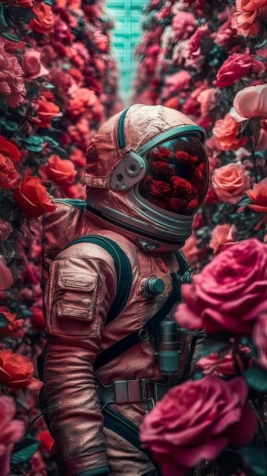 An Astronaut's Springtime Stroll through an Ornate Rose Garden thumb
