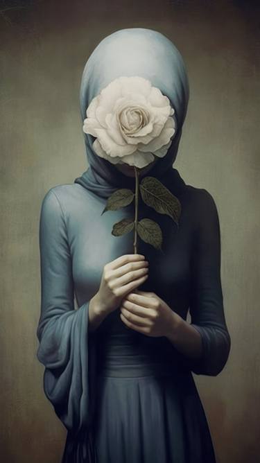 A Moody and Muted Portrait of a Tired Woman Holding a Dark Flower thumb