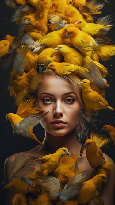 Yellow Parrots and Girl thumb