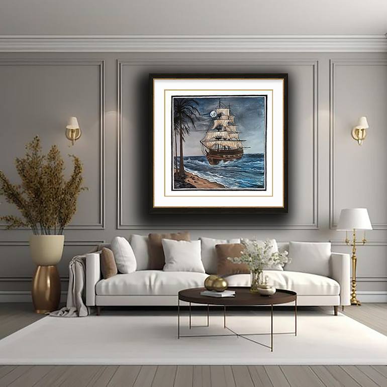Original Abstract Expressionism Boat Painting by Tayyba  Amjad hussain