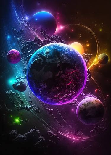 Print of Art Deco Outer Space Digital by Ouail Abed