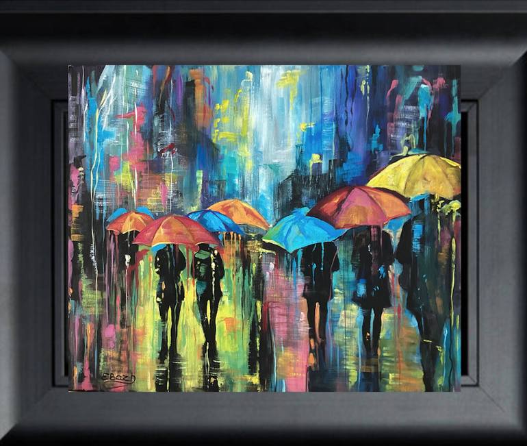 Original Abstract Expressionism Cities Painting by Eva Bazhenova