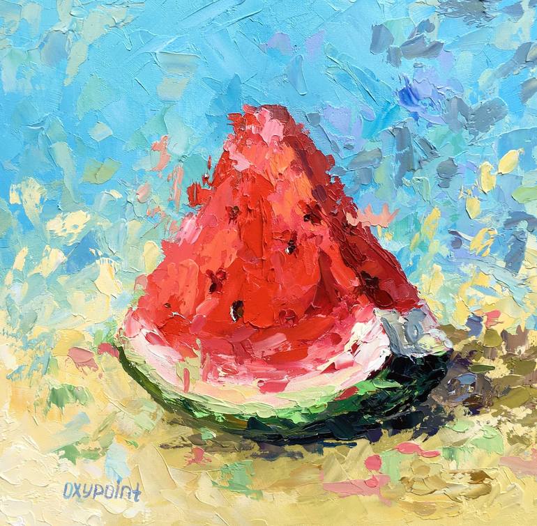 Watermelon Painting Original Oil Pastel Food Summer Artwork, 40% OFF