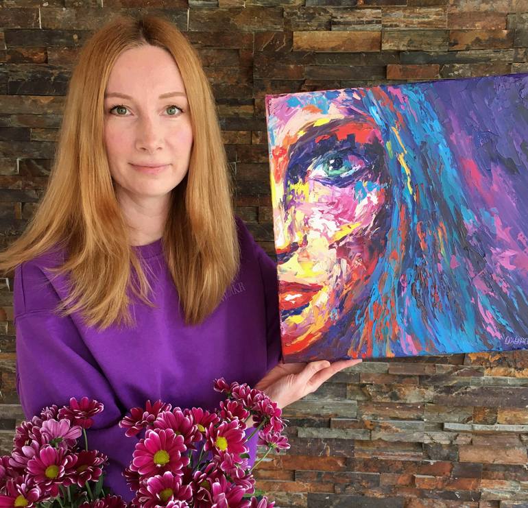 Original Abstract Expressionism Portrait Painting by OXYPOINT Oxana Kravtsova