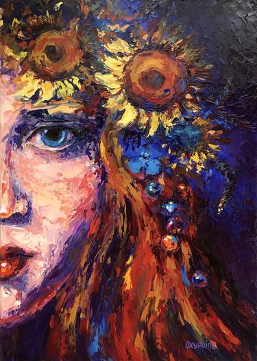 "Girl with a wreath of sunflowers" thumb