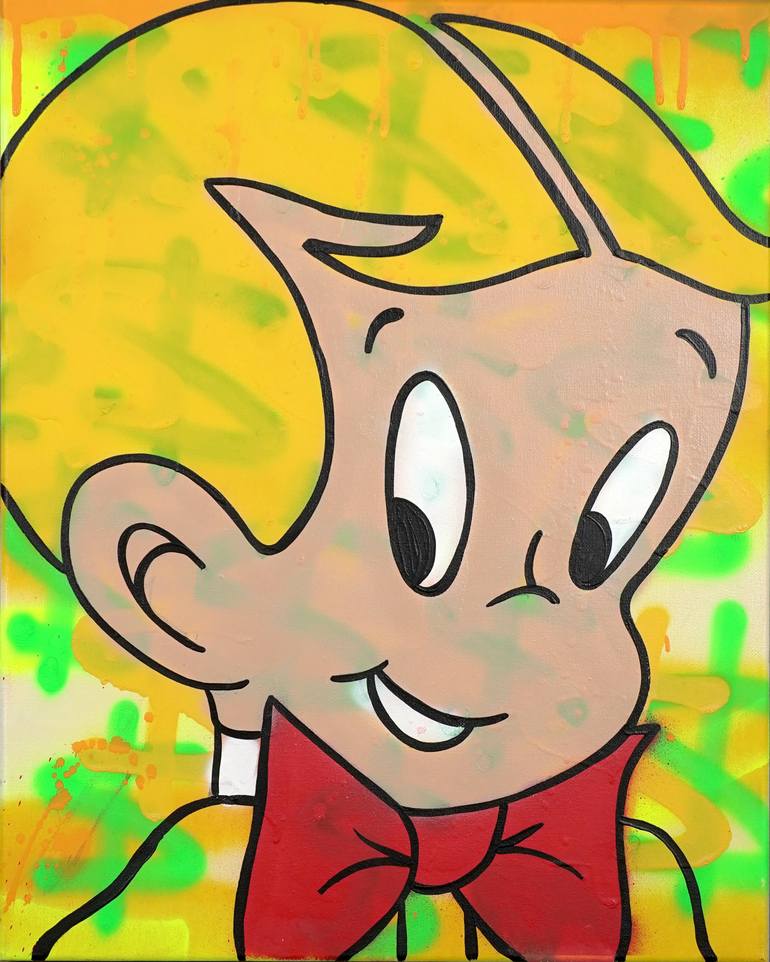 Original Cartoon Painting by Golden Karats | Abstract Art on Canvas | Richie Rich "Golden Boy" (two set of paintings)