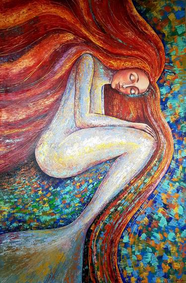 Original painting, Mermaid´s dream, redhead girl thumb